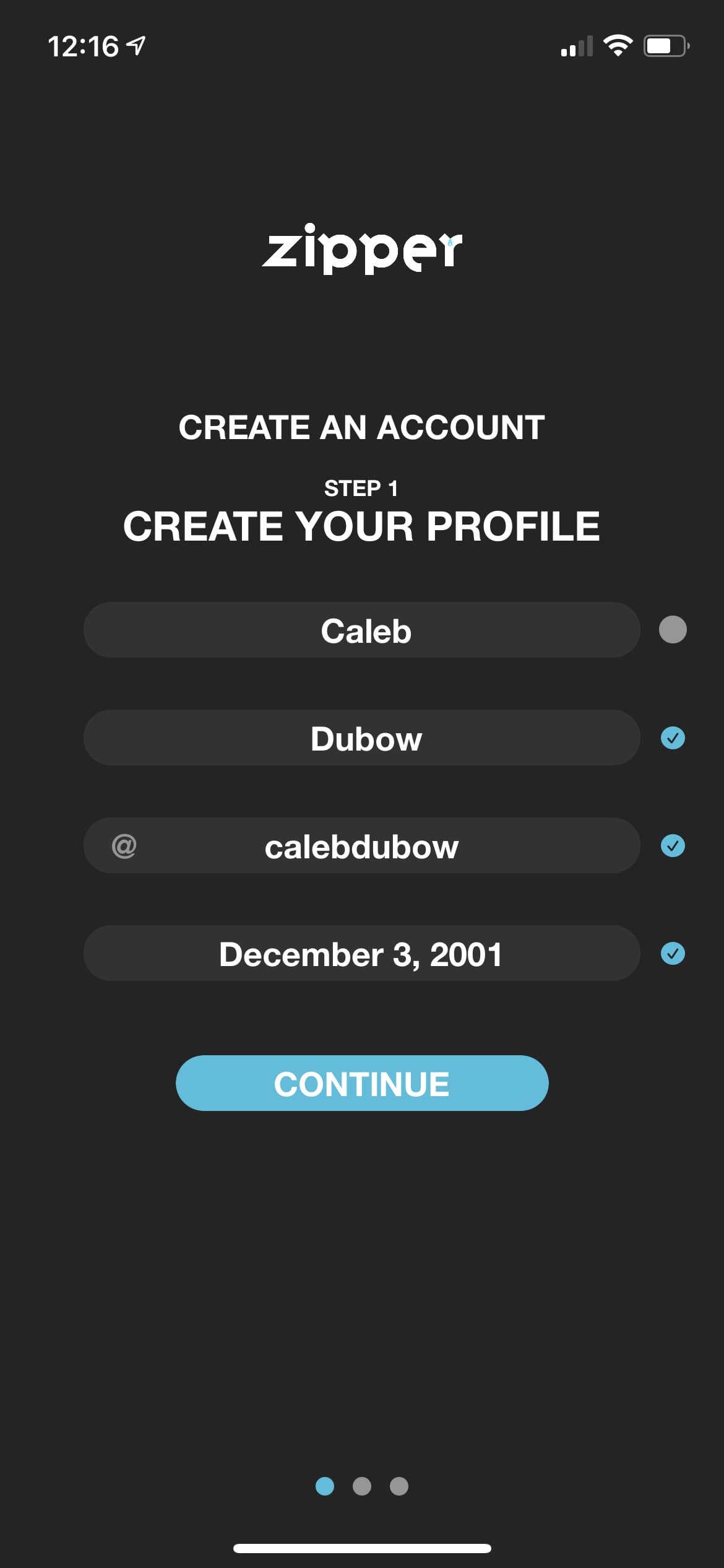Onboarding flow — multi-step account creation with real-time field validation